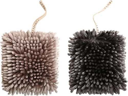 Paquete de 2 toallas de mano colgantes de chenilla, toallas de mano de microfibra súper absorbentes, toallas de mano de felpa suave de secado rápido