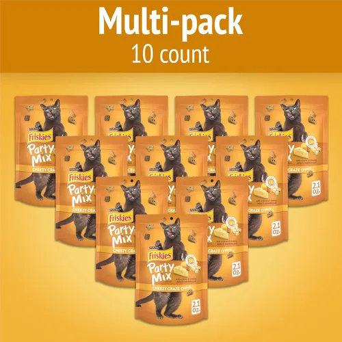 Vista 2 de Golosinas para gatos Purina Friskies, Party Mix Cheezy Craze Crunch - (Paquete de 10) Bolsas de 2.1 oz