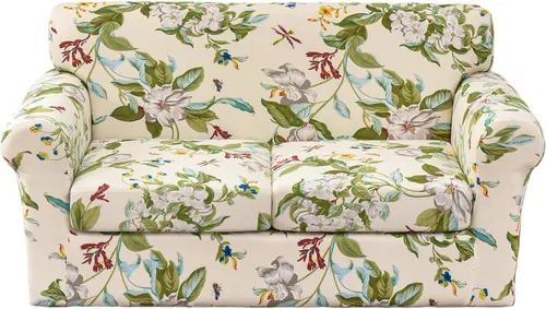 Vista 64 de KRFOONN Funda de sofá de 4 piezas con estampado para sofás de 3 cojines, funda elástica con 3 fundas de cojín separadas, protector de muebles