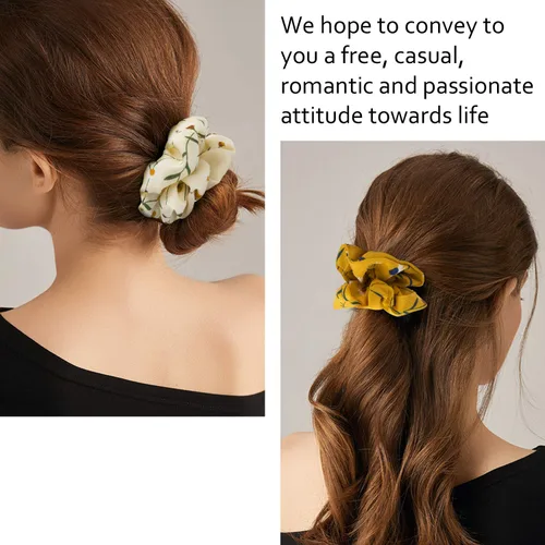Vista 2 de Velscrun 20 piezas de coleteros florales a cuadros de color sólido, coleteros para niñas y mujeres con gasa, bandas elásticas para el cabello