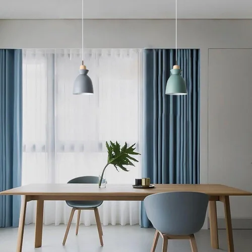 Vista 6 de Modern Minimalist Bell Metal Pendant Light Fixture Wood Accent, Small Hanging Lamp for Dining Room Kitchen Island Bedroom Bedside Cafe, Adjustable