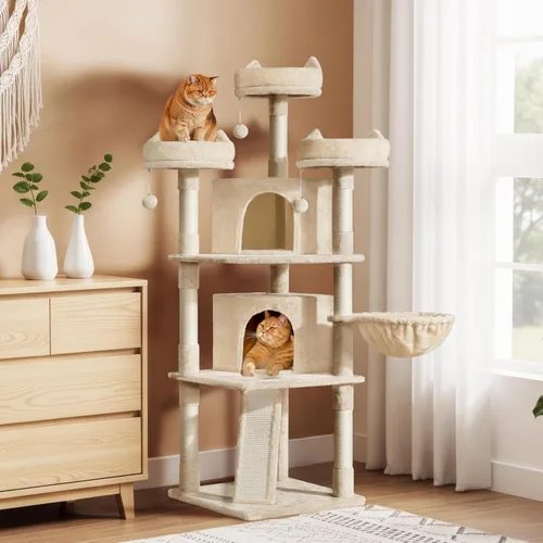Vista 3 de Yaheetech Árbol para gatos de 68.5 pulgadas, torre de varios niveles para gatos con condominio grande y perchas acogedoras, casa de juegos estable