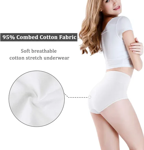 Vista 3 de wirarpa Ropa interior de algodón de cintura alta para mujer, calzones suaves y transpirables para mujer, de cobertura completa, paquete de 5