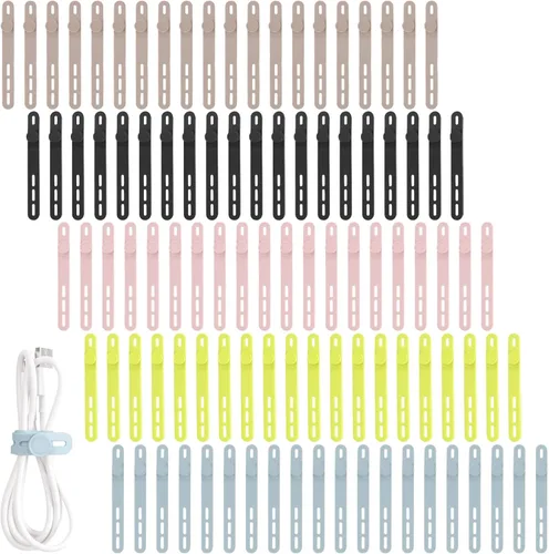 Vista 10 de Oligei 25 bridas de silicona para cables, reutilizables, de alta elasticidad para cables eléctricos, organizador de cables para auriculares, Blanco