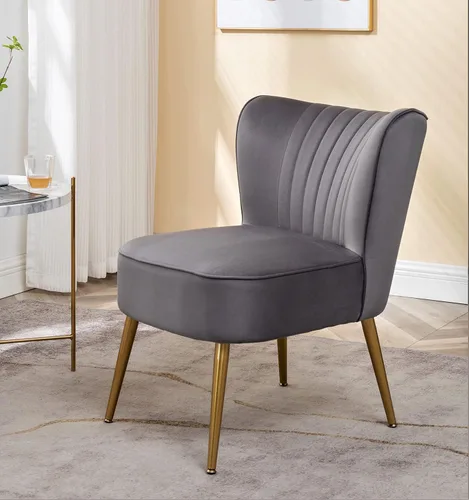 Vista 48 de Silla moderna de terciopelo para sala de estar, dormitorio o entrada, diseño elegante y cómodo sin brazos con patas de metal, color negro