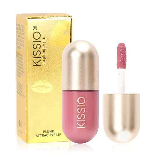 Vista 10 de KISSIO - Rellenador de labios, brillo labial con color, suero de labios con extractos de plantas, brillo hidratante para labios más voluminosos e