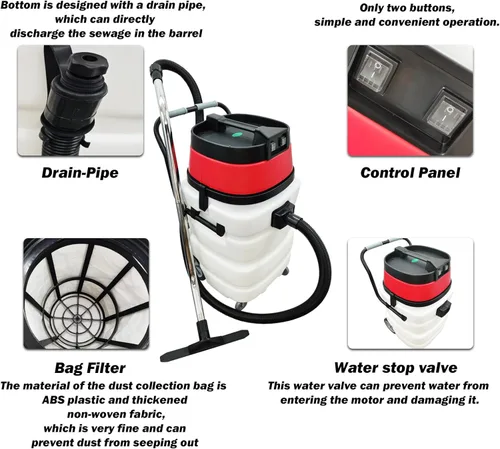 Vista 3 de Aspirador industrial húmedo/seco de 24 galones de succión de agua comercial succión de vacío 2 motores 110V