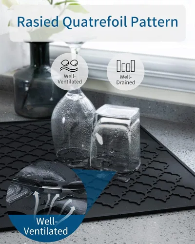 Vista 6 de AMOAMI - Tapete de secado de platos para cocina, de silicona, tapete de secado de platos de cocina, resistente al calor, accesorios de cocina Beige
