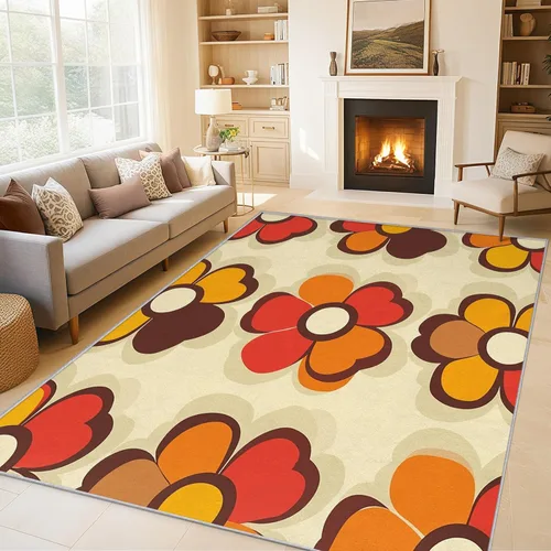 Vista 10 de 2x3 Retro Floral Throw Rugs for Entryway, Washable 70s 80s Flower Pattern Indoor Door Mat, Bedroom Kitchen Entrance, Non Slip Soft Thin, Black White
