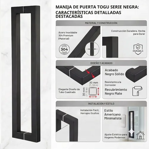 Vista 5 de TOGU TG-R3030 - Manija de puerta de acero inoxidable 304 de acero inoxidable 304 con forma cuadrada/rectangular sólida de 0.047 in de grosor