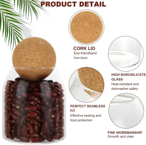 Vista 3 de RHBLME Paquete de 3 recipientes de almacenamiento de vidrio con bola de corcho, tarro de vidrio de 17 onzas/16.9 fl oz con tapa de corcho, botella