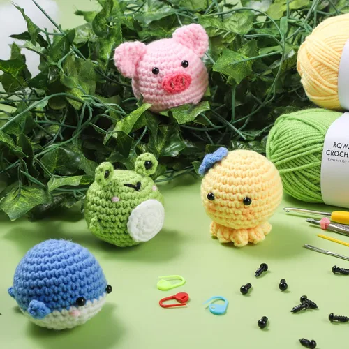 Vista 3 de RQWZBCHX Animals Beginners - Kits de ganchillo para principiantes, adultos, niños, con tutoriales en video paso a paso y suficientes hilos, gancho