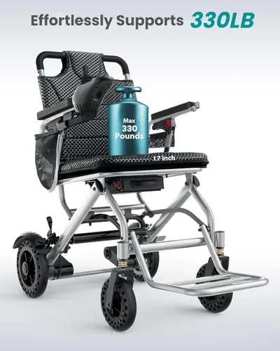 Vista 2 de Sillas de ruedas eléctricas para adultos, silla de ruedas plegable ligera de 33 libras, rango de viaje de 15 millas de largo, silla de ruedas
