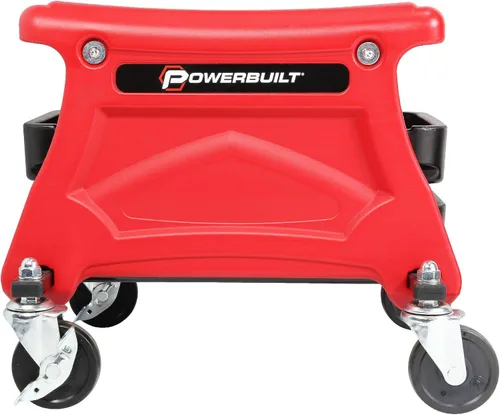 Vista 5 de Taburete de garaje rodante Powerbuilt con bandejas de herramientas, rodamientos de bolas lisas, capacidad de 300 libras, para detalle, motocicleta