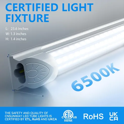 Vista 7 de CNSUNWAY Luz LED de Taller 2FT, 24W 3600LM 6500K Súper Brillante, Luminaria LED Integrada T8, Forma de D, Alto Rendimiento, Luces de Taller