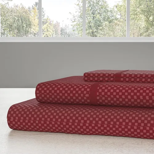 Vista 5 de Lavish Home Juego de sábana grabado en relieve, color blanco, King, Burgundy, gemelo