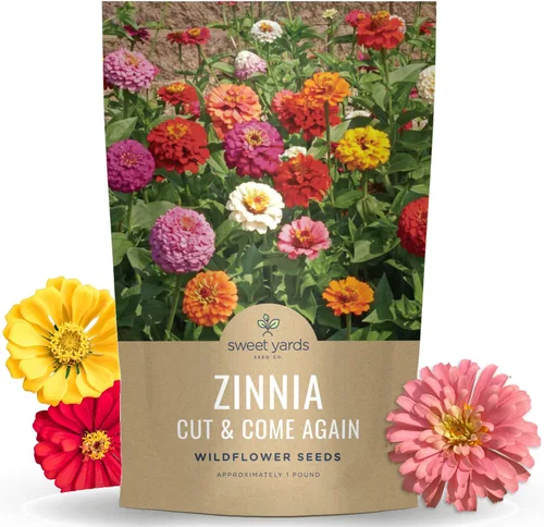 Zinnia Cut & Come Again Mix - Bolsa a granel de 1 libra - 60,000 semillas de flores para plantar - Zinnia elegans