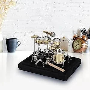 Vista 4 de Pssopp Mini modelo de batería de regalo, juego de batería de instrumentos musicales en miniatura, kit de batería de exhibición, modelo, mini adornos