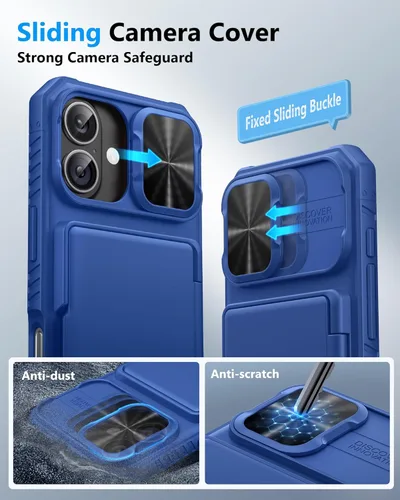 Vista 4 de ATATOO Funda para iPhone 17 con Portador de Tarjetas (Almacena 3-5 Tarjetas) [Bloqueo RFID] y Cubierta Deslizante para Cámara, Protección de Grado