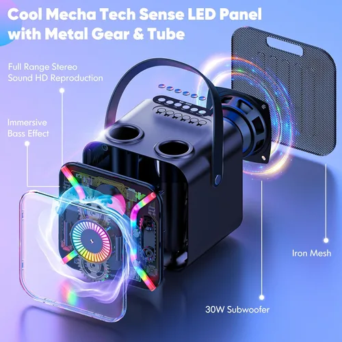 Vista 2 de Máquina de karaoke para adultos con dos micrófonos de karaoke inalámbricos, sistema PA, altavoz Bluetooth con micrófono que admite graves y agudos