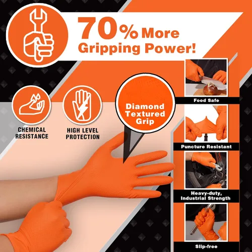 Vista 2 de Industrial Nitrile Gloves – Heavy Duty Latex & Powder Free Disposable Gloves with Diamond Texture