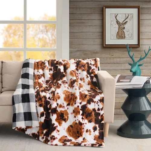 Vista 7 de Manta reversible de piel sintética de conejo a sherpa, súper suave y acogedora manta cálida para sofá, silla, cama, campamento, manta de cama