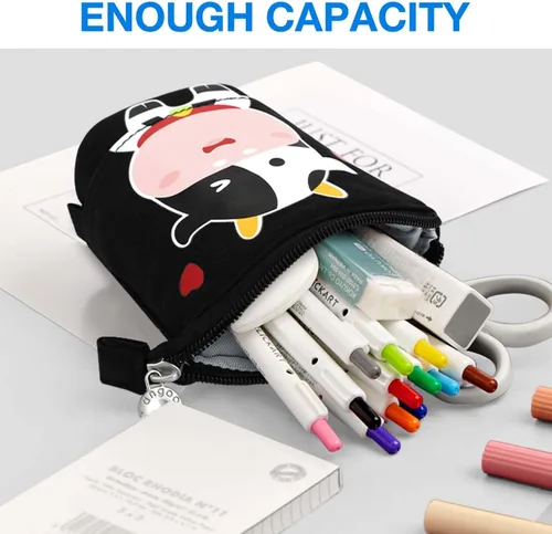 Vista 5 de Lindo estuche de pie de lápices para niños, estuche de lápices desplegable, bolsa de maquillaje, regalo de Navidad, estuche de lápices de lona