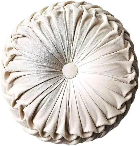 Vista 30 de Teieas Almohada Decorativa Redonda de Terciopelo para Decoración del Hogar Cojín Redondo Plisado para Sofá Silla Cama Automóvil (Albaricoque)