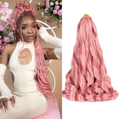 Vista 58 de Extensiones de cabello rizado francés, #4 marrón sintético para trenzar, 2.47 onzas/paquete, extensiones de cabello de ganchillo de 24 pulgadas, 8