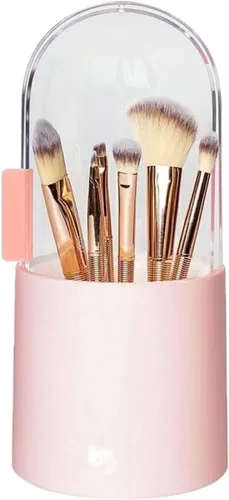 Makeup Acrylic Makeup Brush Storage Box Dressing Table Desktop Cosmetic Portable Storage Organizer(Pink)