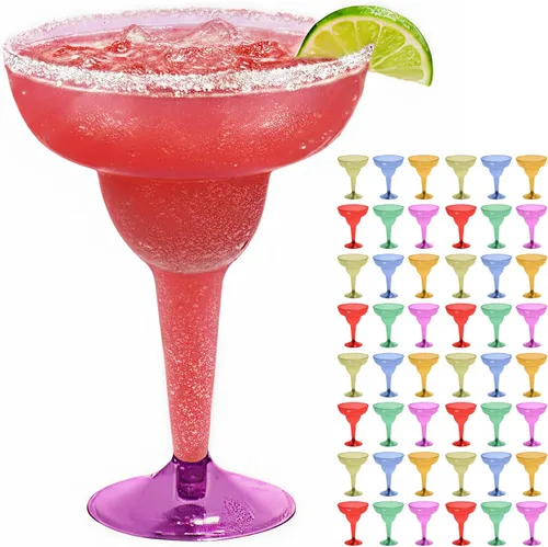 Vista 7 de Prestee 50 vasos de margarita de plástico transparente, 12 onzas, vasos de margarita resistentes desechables para decoraciones de fiesta del Cinco