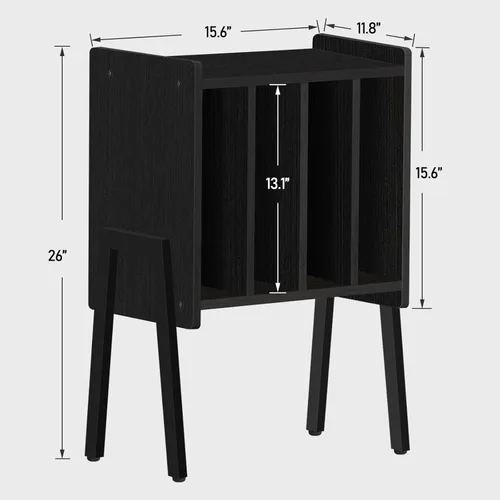 Vista 3 de TUTOTAK Soporte para tocadiscos, mesa de almacenamiento de discos, mesa auxiliar con estante de exhibición de soporte de vinilo, mesa auxiliar, Negro
