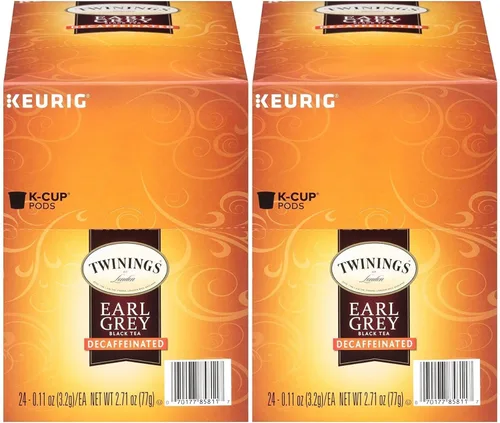 Twinings Cápsulas K-Cup descafeinado Earl Grey para Keurig, té negro descafeinado con sabor a cítricos y bergamota, 24 unidades (paquete de 2)