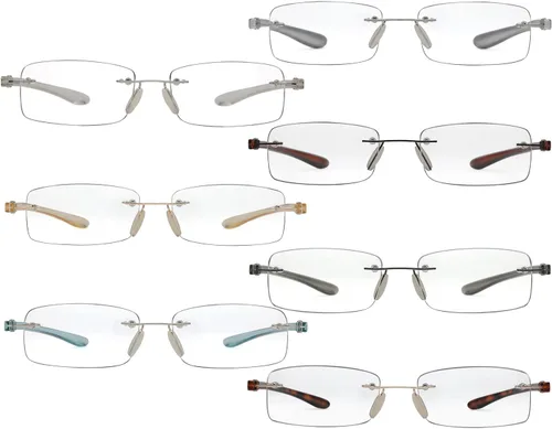 Paquete de 7 lentes de lectura ligeros sin marco, lectores rectangulares sin marco para mujeres y hombres +0.50