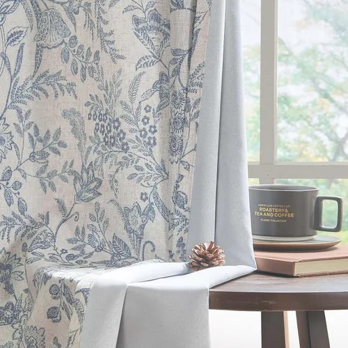 Vista 12 de Lazzzy Cortinas de Lino Estilo Granja Estampado Floral Negro de 63 Pulgadas de Largo, Cortinas con Pestaña Trasera para Sala de Estar y Dormitorio