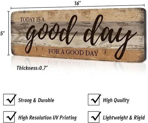 Vista 2 de Placa de pared inspiradora con texto en inglés "Today is A Good Day for A Good Day", decorativa para colgar en la pared, de madera, 16.0 x 5.0 in
