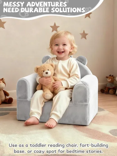 Vista 22 de Crown - Sofá cama para niños con funda extraíble lavable y respaldo de Magic-Tape - Silla plegable para niños pequeños, cómodos muebles