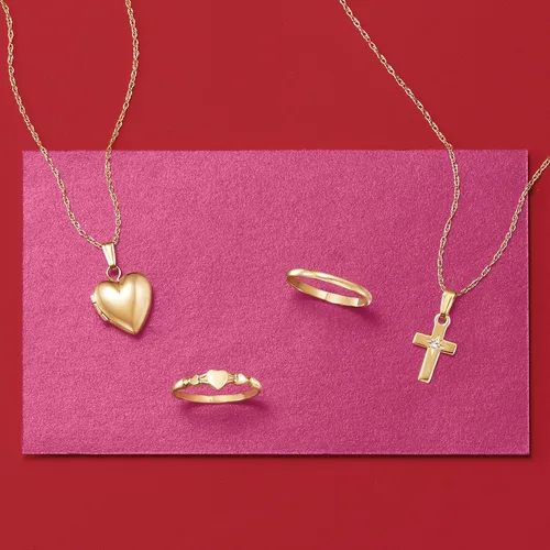 Vista 2 de Ross-Simons Collar con colgante de cruz de oro amarillo de 14 quilates para bebé con acento de diamantes. 13 pulgadas, Oro, no conocido