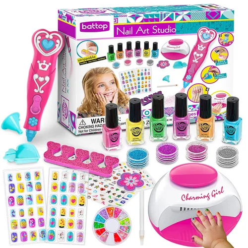 Vista 8 de BATTOP Juego de Esmalte de Uñas para Niñas, Kits de Arte de Uñas con Secador de Uñas y Pluma de Purpurina, Esmalte de Uñas de Secado Rápido