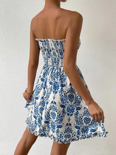 Vista 2 de Floerns Vestido acampanado estilo bohemio sin tirantes para mujer