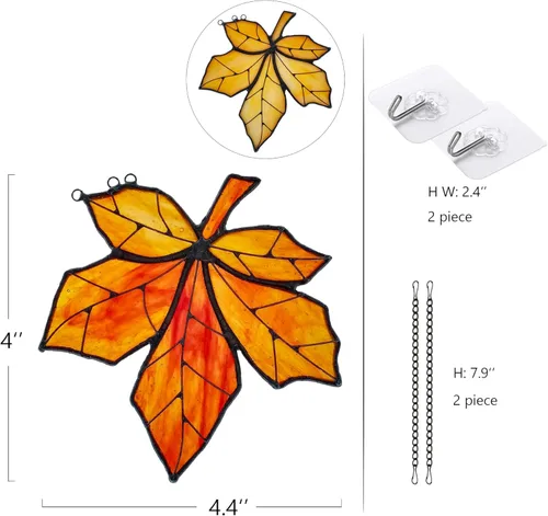 Vista 6 de Atrapasoles de hojas de arce para ventana, vitral, decoración del hogar, decoración de hojas de otoño, regalos para mujeres..