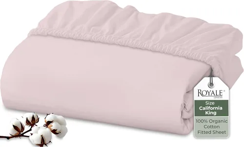 Vista 111 de Royale Linens Sábana bajera ajustable de algodón 100% orgánico - Tejido percal - Sábanas bajeras de bolsillo profundo súper suaves - Sábana elástica