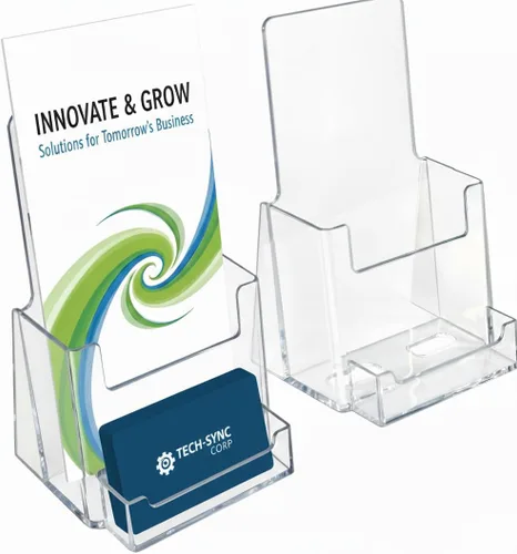 Azar Displays 252922-2PK - Soporte triple para folletos con bolsillo para tarjetas de visita, paquete de 2, transparente