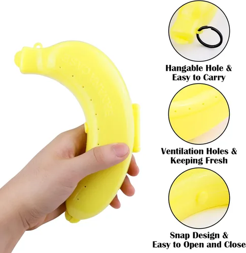 Vista 3 de Paquete de 3 cajas de plátano, contenedor de plátano para viajes al aire libre, libre de BFA, caja protectora de plátano de plástico, funda