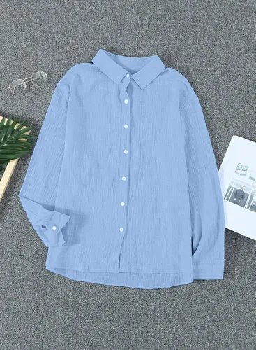 Vista 4 de Astylish - Blusa con cuello en V y mangas enrollables con botones, para mujer