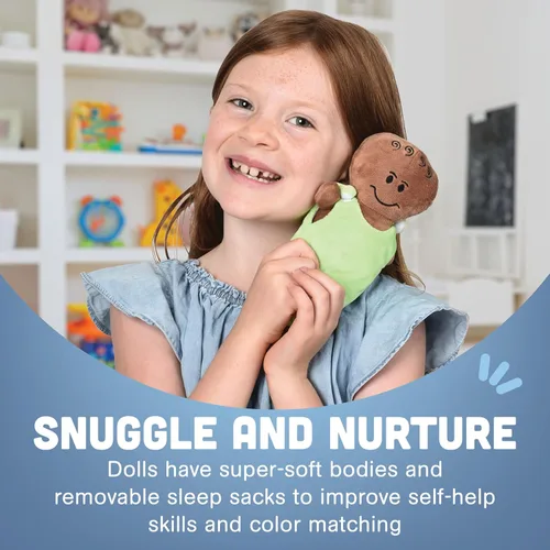 Vista 6 de Constructive Playthings - Juego de 6 muñecas de peluche con expresiones para el aprendizaje social y emocional, juego de muñecas de tela sensorial