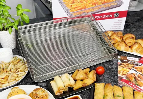 Vista 9 de Geesta Cesta para Freidora de Aire para Horno con 50 Recetas, Bandeja Crujiente y Cesta Antiadherente de 2 Piezas, Accesorios de Freidora de Aire
