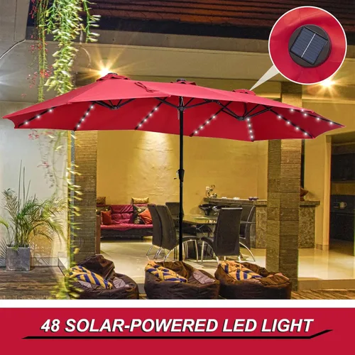 Vista 2 de Wonlink Sombrillas de patio grandes de 9 pies10 pies15 pies con 48 luces LED solares, sombrilla de mercado extra grande de doble cara con manivela