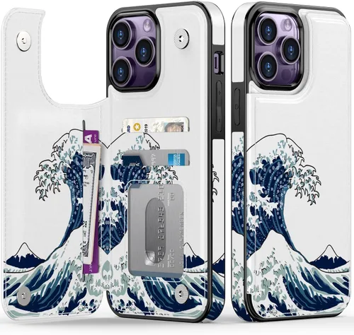 Vista 1060 de LETO para iPhone 15 Pro Funda tipo cartera - Tapa tipo folio con patada - Diseños de moda - Tarjetero - Funda protectora para mujeres y niñas - 6.1