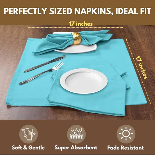 Vista 2 de Native Fab Blue Cloth Napkins, 4 Pack, 100% Cotton, 17x17 Inches, Heavy Duty, Soft Texture, Quick Drying, Great for Spring Holidays, Family